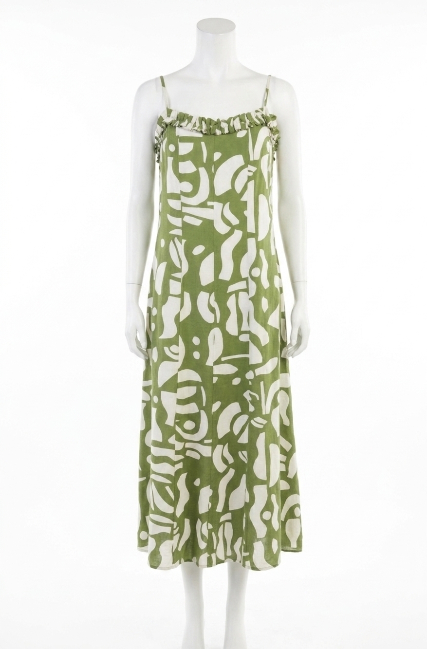NEW THML marilynn thin strap printed mini dress in green/cream